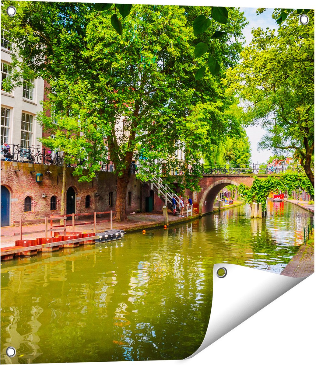 Gards Tuinposter Oudegracht in Utrecht - 60x60 cm - Tuindoek - Tuindecoratie - Wanddecoratie buiten - Tuinschilderij Multikleur
