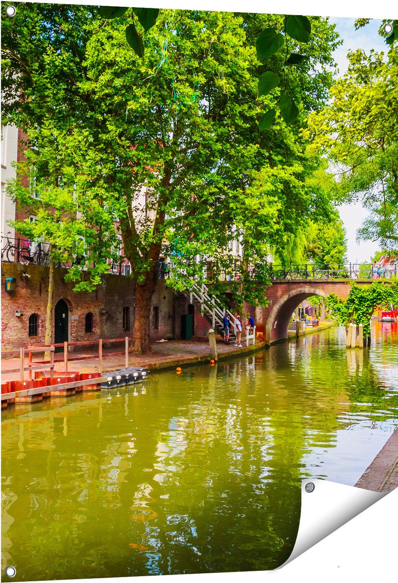Gards Tuinposter Oudegracht in Utrecht - 80x100 cm - Tuindoek - Tuindecoratie - Wanddecoratie buiten - Tuinschilderij Multikleur