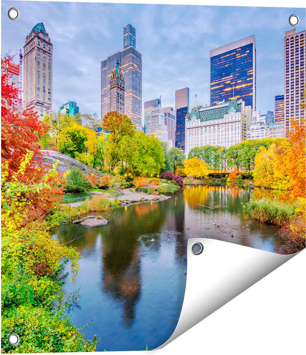 Gards Tuinposter Kleurrijke Central Park tijdens de Herfst - 50x50 cm - Tuindoek - Tuindecoratie - Wanddecoratie buiten - Tuinschilderij Multikleur