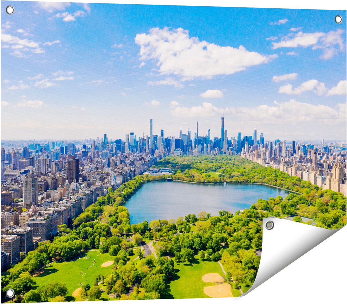 Gards Tuinposter Central Park in New York met Wolkenkrabbers - 80x60 cm - Tuindoek - Tuindecoratie - Wanddecoratie buiten - Tuinschilderij Multikleur