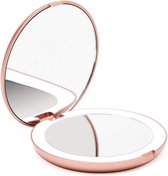 LED spiegel - 10X vergroting - Make up spiegel - tweezijdig - Mini spiegel - inklapbaar - Roze