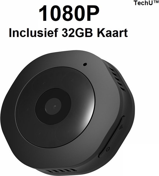 TechU™ Spycam Geheime Mini Camera – Bedienen met WiFi – Mini Security Camera – Dagzicht & Nachtzicht – Bewegingsdetectie – Inclusief 32GB Micro SD – 1080P HD Micro Camera – Zwart
