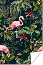 Poster Animaux de la Jungle - Motif - Enfants - Flamingo - Perroquet - Kids - 40x60 cm