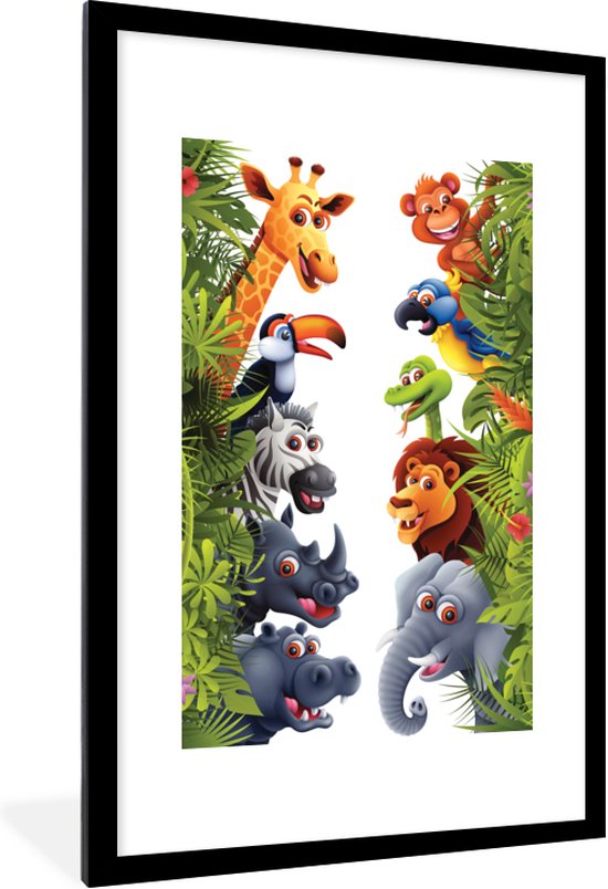 Fotolijst incl. Poster - Jungle - Dieren - Jongens - Meisjes - Giraf - Olifant - Kids - 80x120 cm - Posterlijst