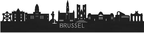 Skyline Brussel Zwart hout - 120 cm - Woondecoratie - Wanddecoratie - Meer steden beschikbaar - Woonkamer idee - City Art - Steden kunst - Cadeau voor hem - Cadeau voor haar - Jubileum - Trouwerij - WoodWideCities