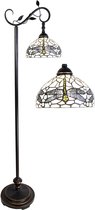 HAES DECO - Tiffany Vloerlamp 152 cm Bruin Wit Glas Staande Lamp Glas in Lood Tiffany Lamp
