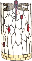 HAES DECO - Wandlamp Tiffany 20x10x36 cm Wit Zwart Glas Metaal Halfrond Libelle Muurlamp Sfeerlamp Glas in Lood