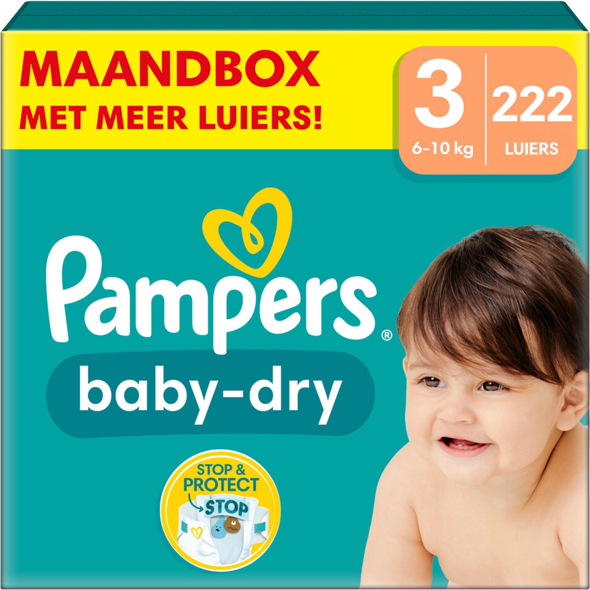 Pampers Baby-Dry - Maat 3 (6kg - 10kg) - 222 Luiers - Maandbox | bol.com