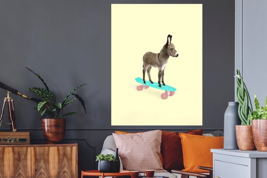Stickers muraux - Film autocollant - Âne - Skateboard - Marron - Animaux - Jaune - 90x120 cm - Film adhésif - Stickers muraux Chambre d'enfant - Papier peint autocollant - Papier peint autocollant - Film autocollant