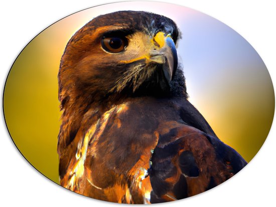 Dibond Ovaal - Poserende Roodstaartbuizerd Vogel - 80x60 cm Foto op Ovaal (Met Ophangsysteem)