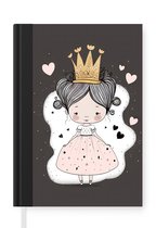 Notitieboek - Schrijfboek - Prinses - Jurk - Hartjes - Meisjes - Kroon - Notitieboekje klein - A5 formaat - Schrijfblok