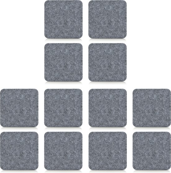Zeller onderzetters voor glazen - 12x - grijs - vilt - 10 x 10 cm