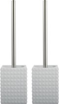 MSV Toiletborstel houder Kubik - 2x - kunststeen - wit/zilver - 37 x 10 cm - Luxe uitstraling