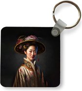 Sleutelhanger - Uitdeelcadeautjes - Vrouw - Portret - Bloemen - Hoed - Aziatisch - Plastic