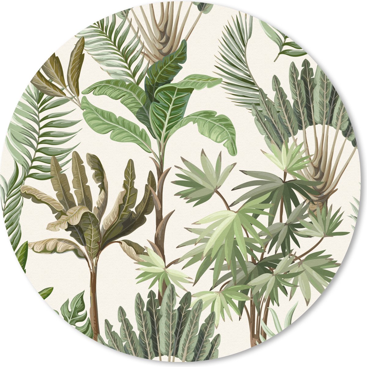 Muismat rond 50x50 cm - Mousepad Jungle - Palmboom - Bananenplant - Kinderen - Natuur - Planten - Ronde muismatten