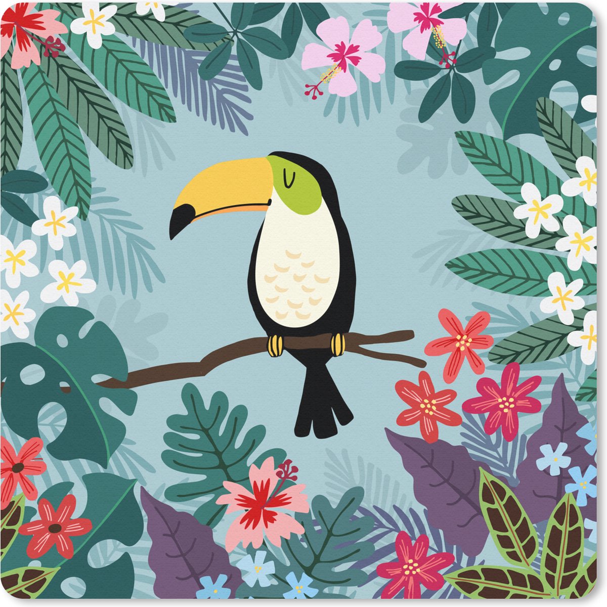 Muismat 30x30 cm - Mousepad Toekan - Planten - Bloemen - Kinderen - Dieren - Kids - Muismatten