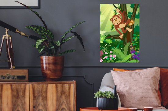 Stickers muraux - Sticker Feuille - Singe - Jungle - Garçons - Filles - Fleurs - Kids - 40x60 cm - Film Adhésif - Stickers muraux Muraux Chambre d'Enfant - Papier Peint Auto-Adhésif