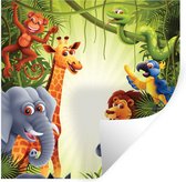 Muurstickers - Sticker Folie - Jungle - Jongens - Meiden - Baby - Olifant - Leeuw - Giraf - 120x120 cm - Plakfolie - Muurstickers Kinderkamer - Zelfklevend Behang XXL - Zelfklevend behangpapier - Stickerfolie