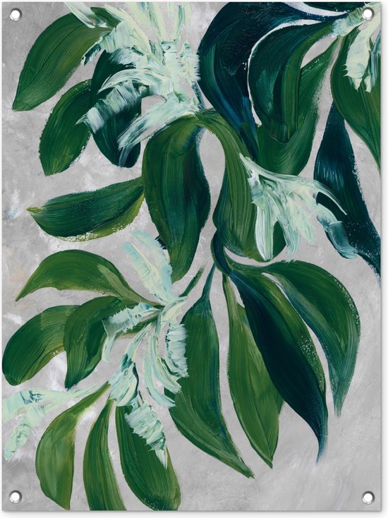 Tuinschilderij Bladeren - Verf - Planten - Groen - 60x80 cm - Tuinposter - Tuindoek - Buitenposter