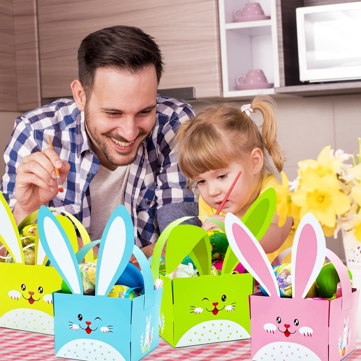12 Boîtes De Pâques Mignonnes En Forme De Lapin Avec Fenêtre - Boîtes Carton Colorées à Carreaux Pour Friandises Et Cadeaux