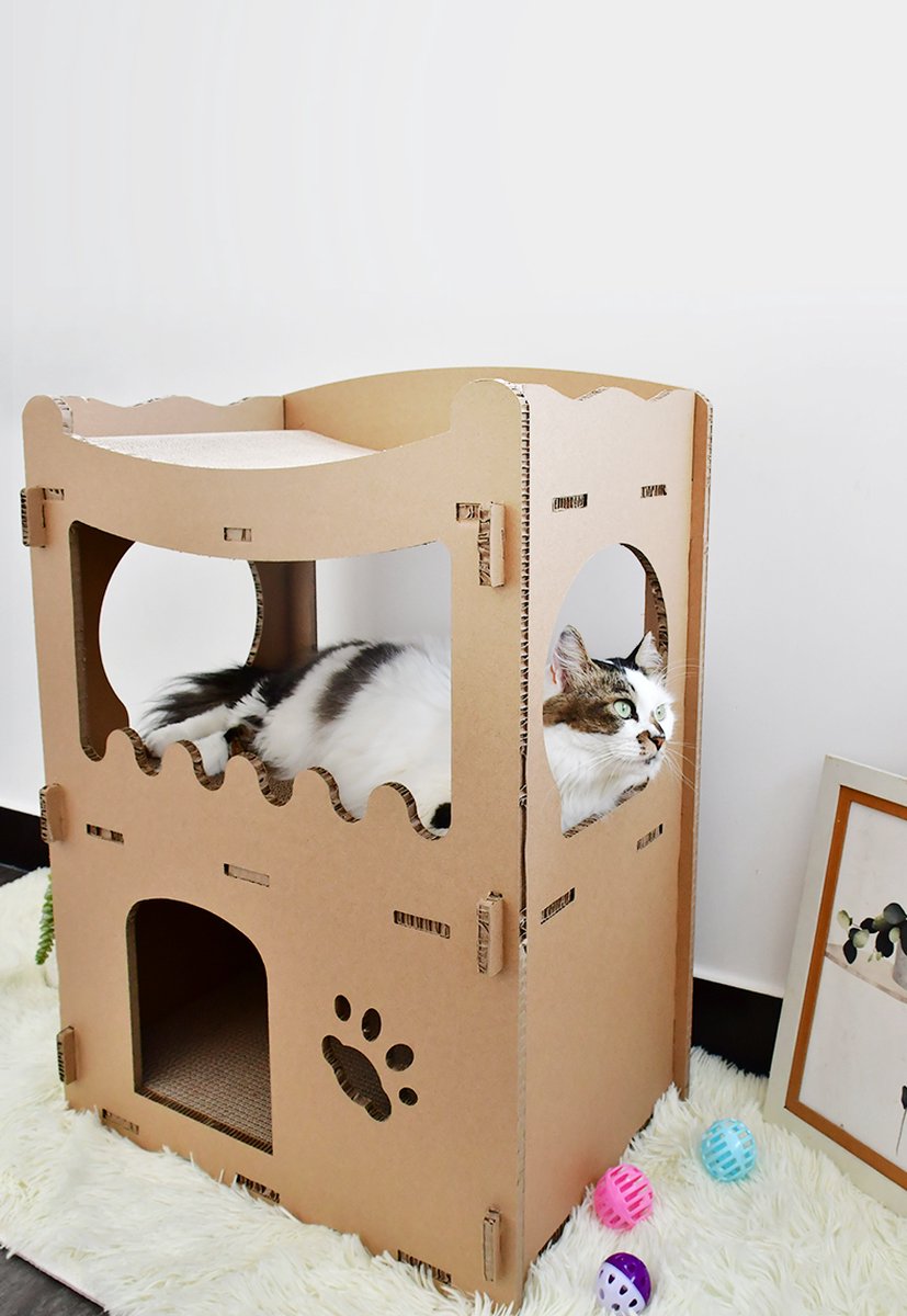 Kattenhuis - duurzaam speelhuis voor katten - karton krabmeubel katten - Afmetingen 53.5 x 31 x 70.5 cm — afbeelding 6