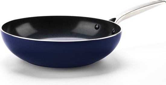 Wok Triple Couche Acier Wok Blue Diamond 28cm - Revêtement Céramique Antiadhésif - Compatible Induction - Sans PFAS Wok Diamant Bleu 28cm