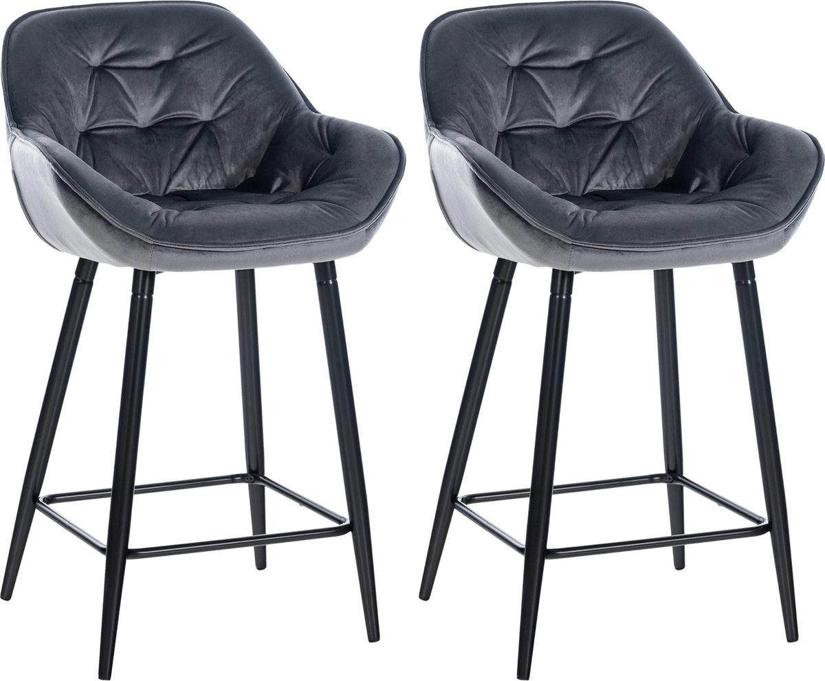 CLP Gibson Set van 2 barkrukken - met rugleuning - met armleuning - donkergrijs Fluweel