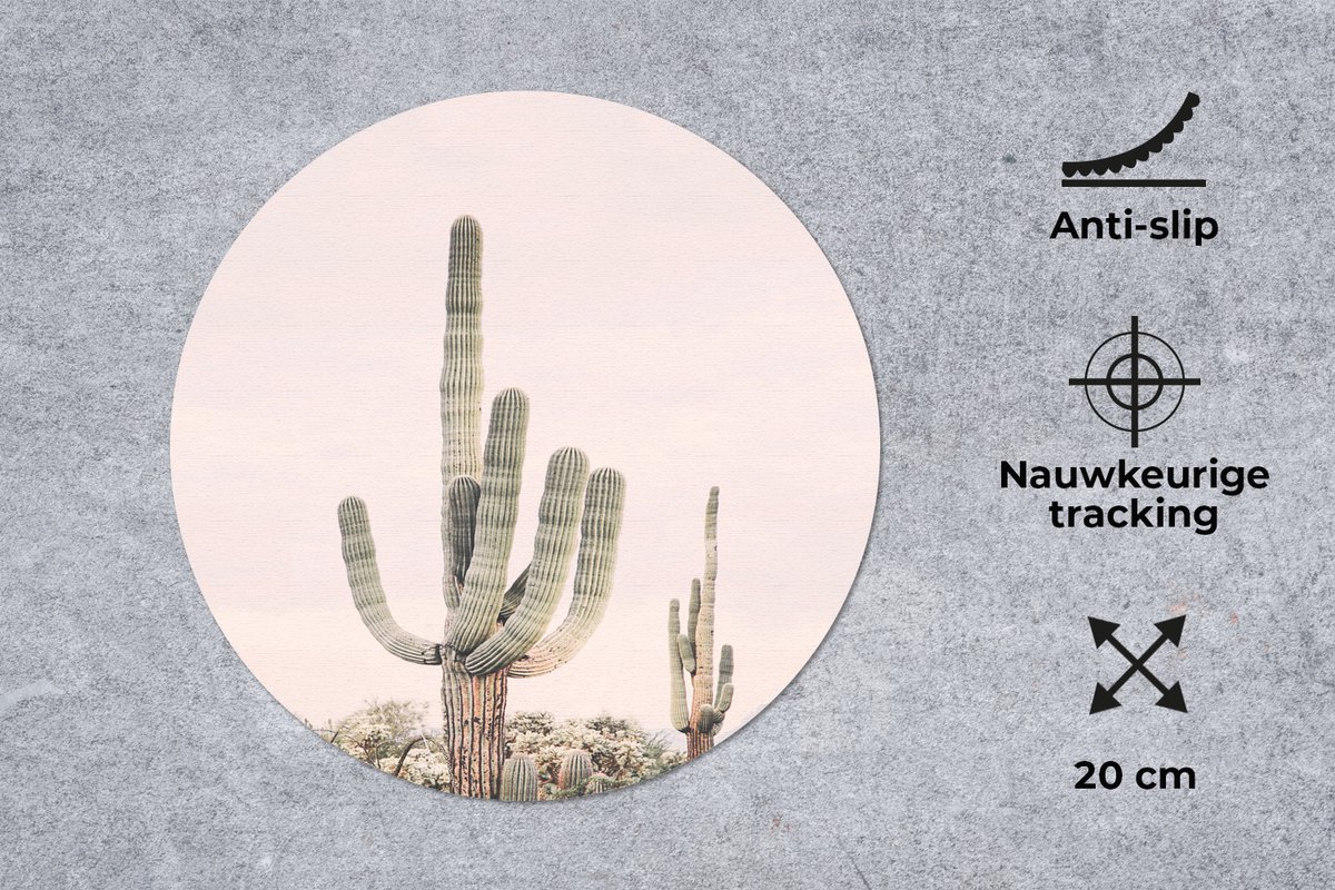 Muismat rond 20x20 cm - Mousepad Cactus - Groen - Natuur - Planten - Ronde muismatten