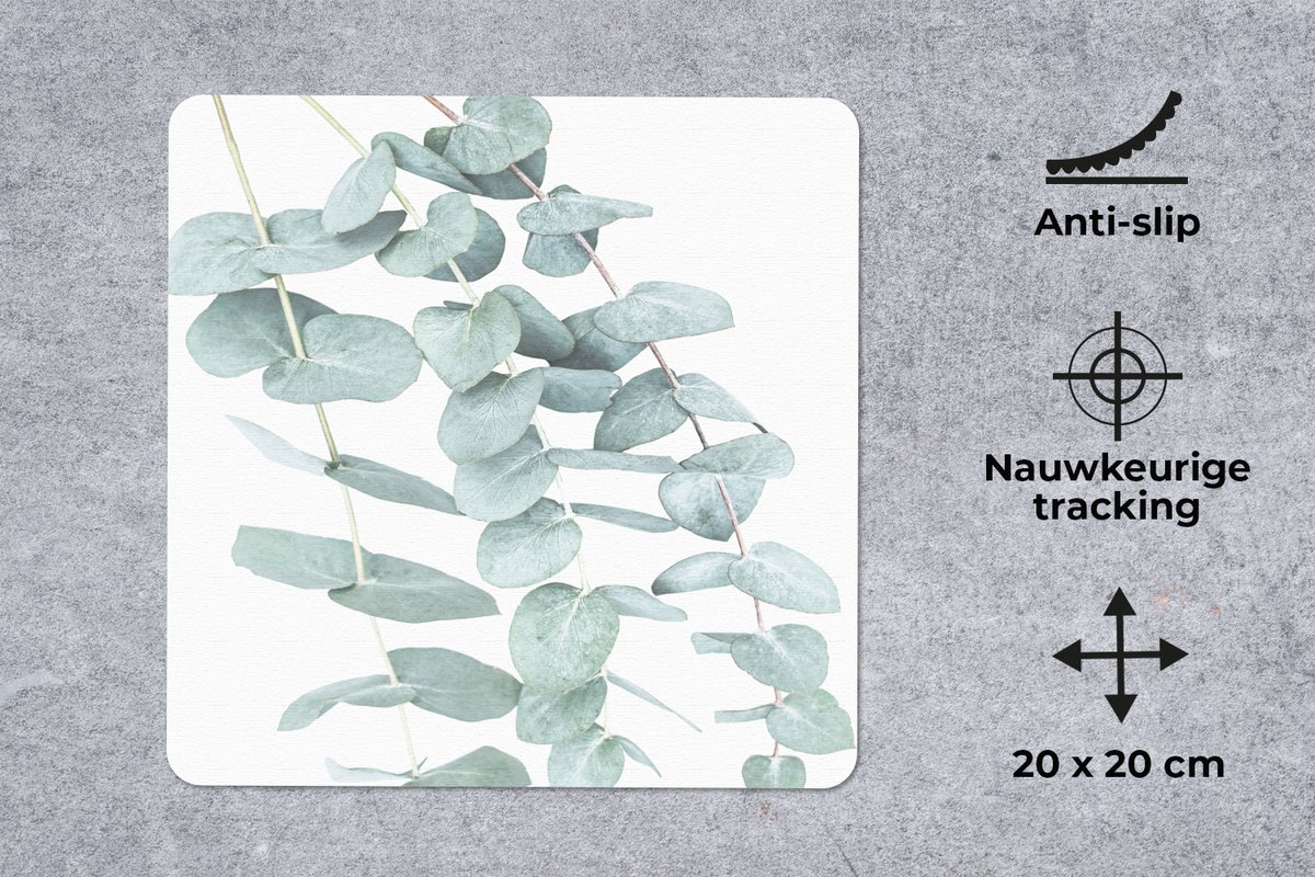 Muismat 20x20 cm - Mousepad Planten - Groen - Natuur - Wit - Bladeren - Muismatten