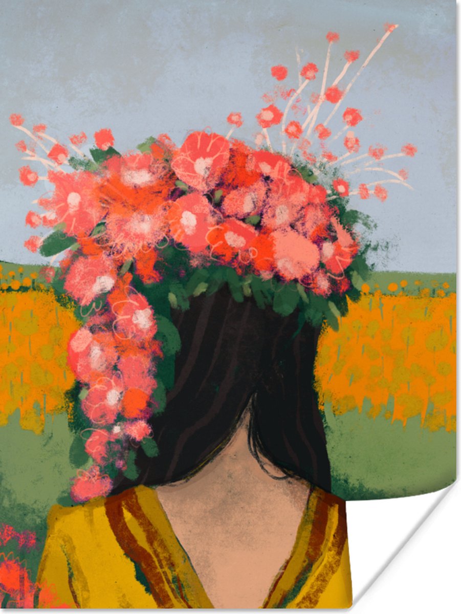 Portret - Bloemen - Vrouw - Rood