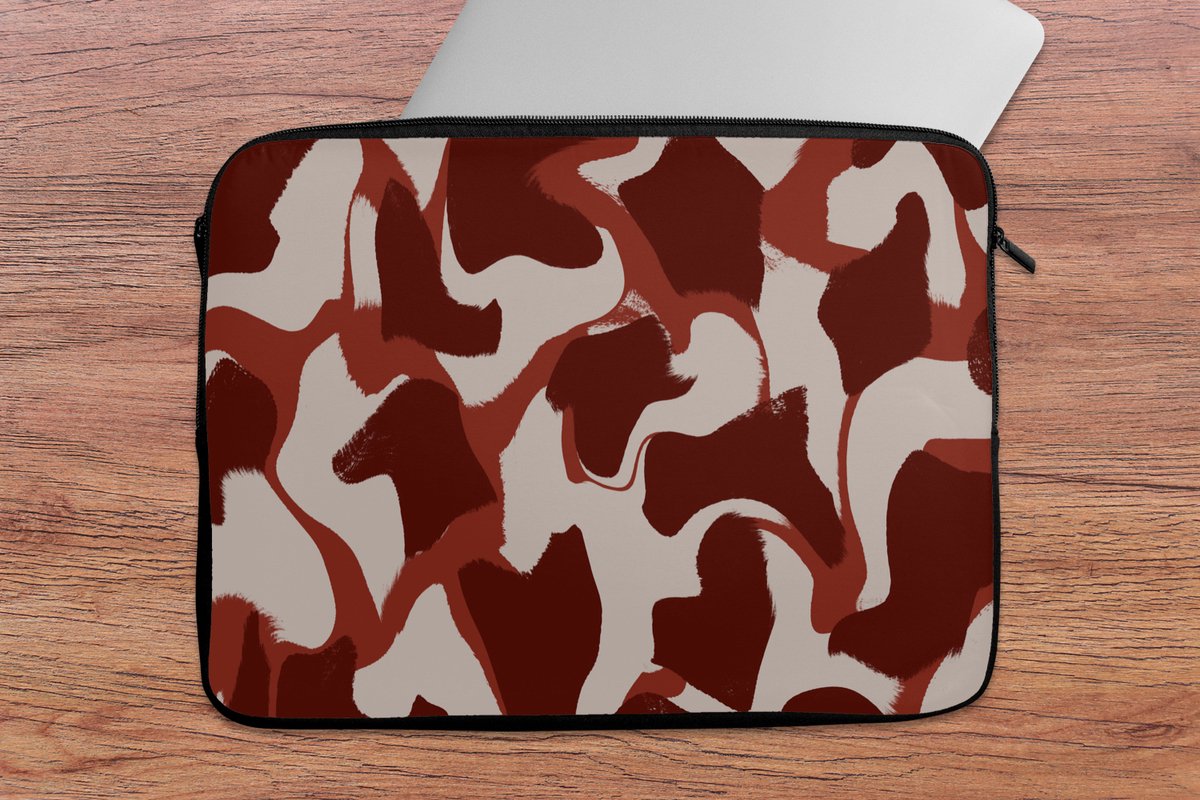 Laptophoes 14 inch - Abstract - Bruin - Kleuren - Pastel - Laptop sleeve - Binnenmaat 33x23 cm - Zwarte achterkant