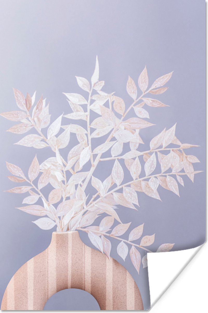 Poster Planten - Wit - Vaas - Paars - 80x120 cm