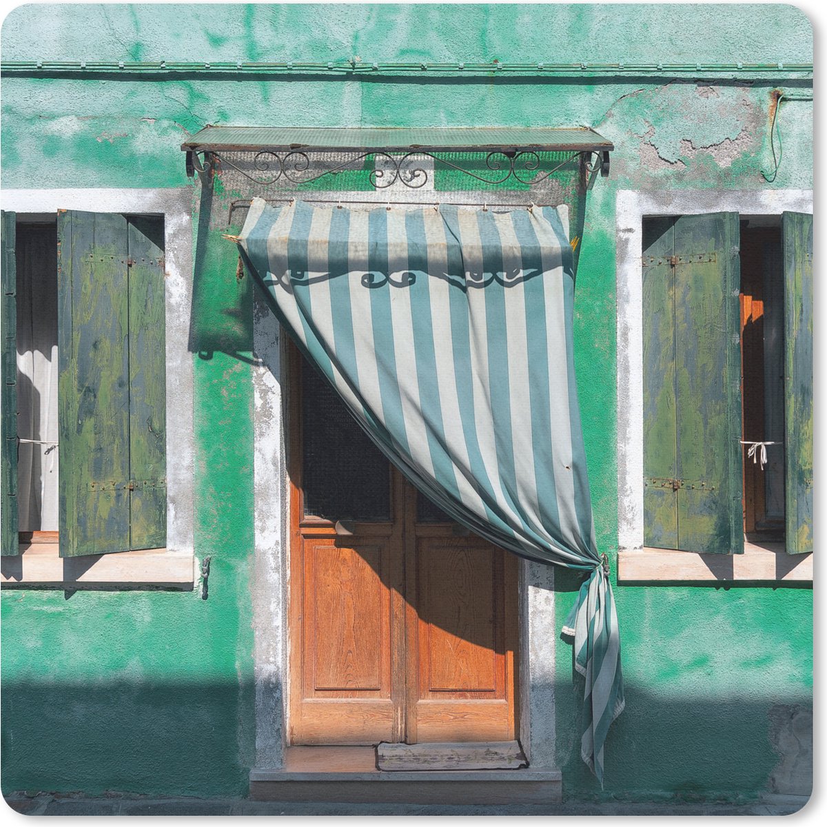 Muismat 20x20 cm - Mousepad Architectuur - Groen - Deur - Huis - Luiken - Muismatten