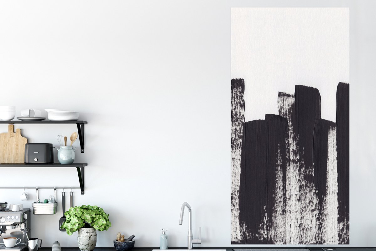 Poster Verf - Abstract - Zwart - Wit - 80x160 cm