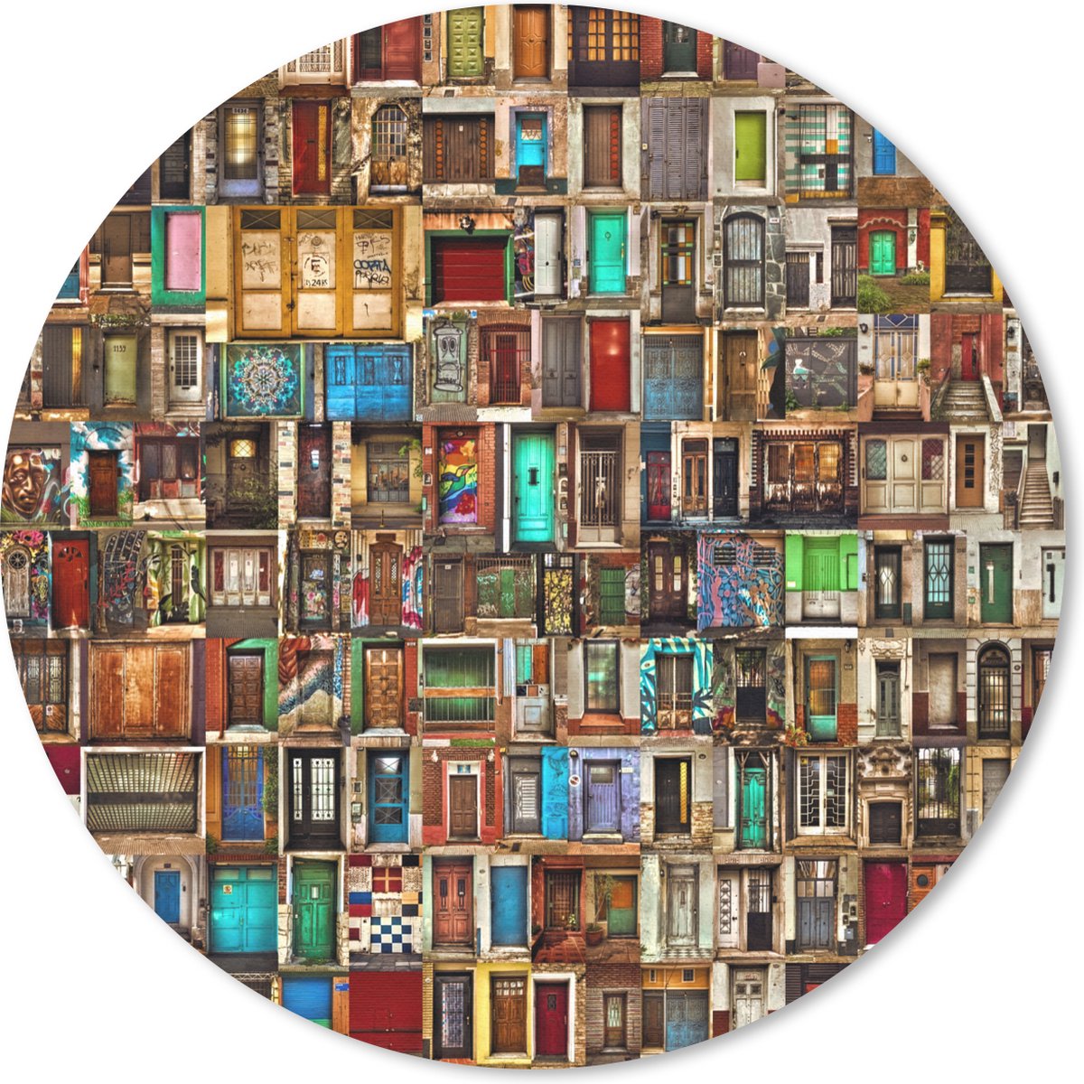 Muismat rond 20x20 cm - Mousepad Deuren - Kleurrijk - Collage - Architectuur - Ronde muismatten