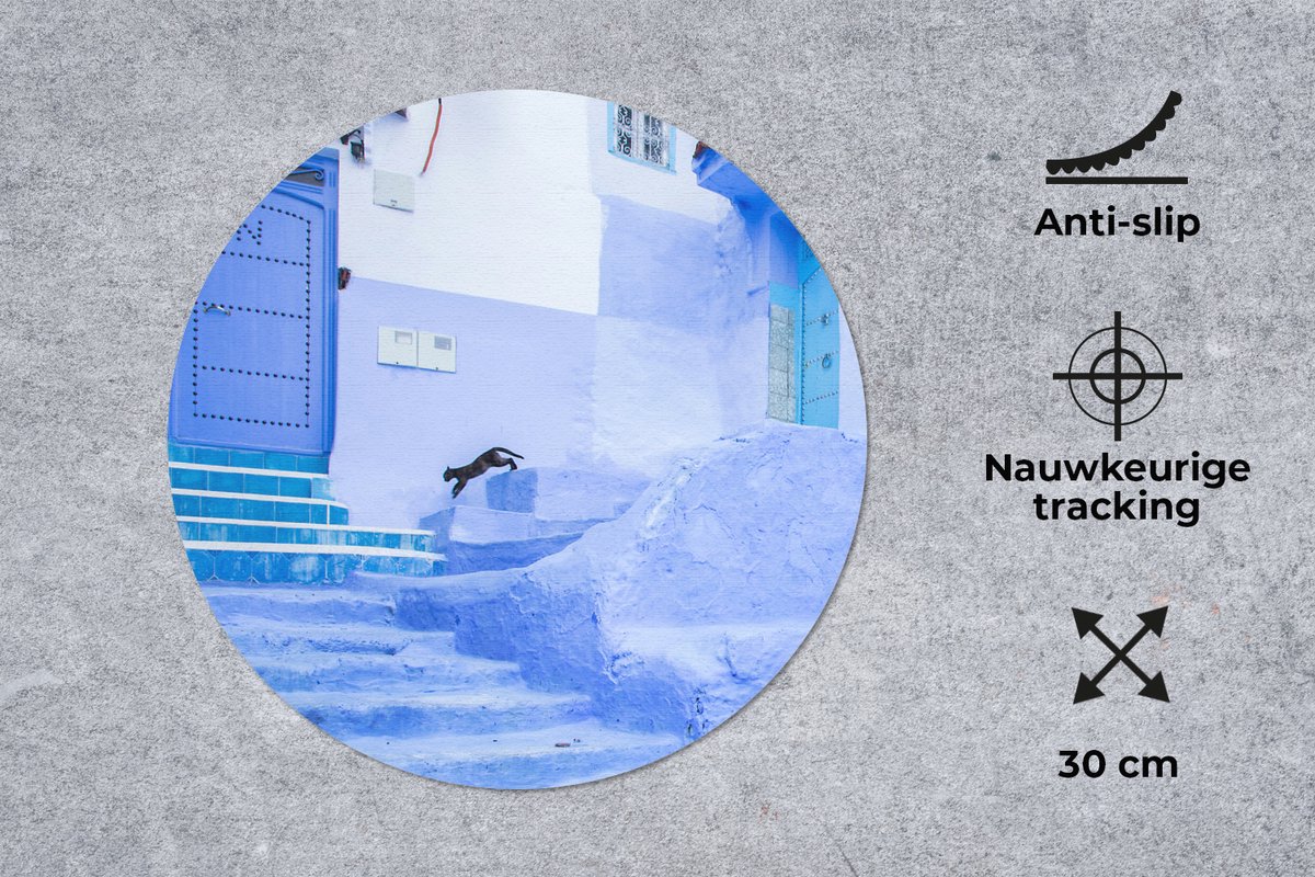 Muismat rond 30x30 cm - Mousepad Straat - Blauw - Deuren - Architectuur - Ronde muismatten