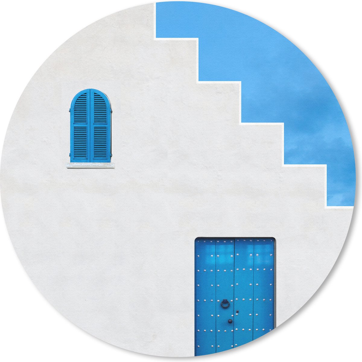 Muismat rond 30x30 cm - Mousepad Huis - Blauw - Wit - Deur - Ronde muismatten