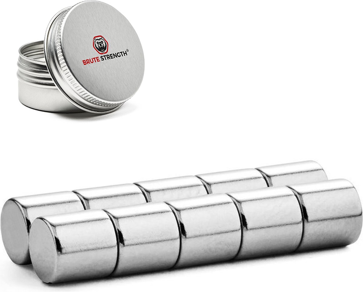 Brute Strength - Super sterke magneten - Rond - 10 x 10 mm - 10 stuks - Neodymium magneet sterk - Voor koelkast - whiteboard - Brute Strength