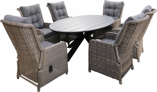 Foto: 7 delige tuinset 6 dublin verstelbare stoelen sw 220cm ovale cyprus tuintafel grey 