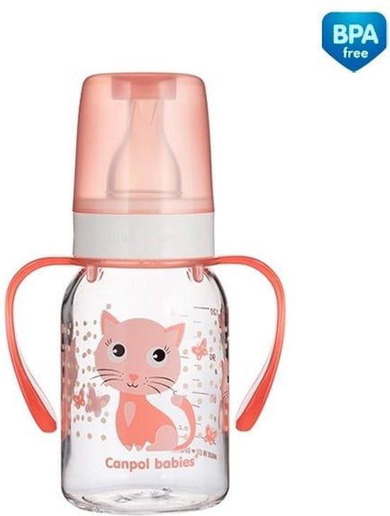  - Canpol Babies Oefen Babyfles - met handvatten - 3 m+/ 120 ml koraal