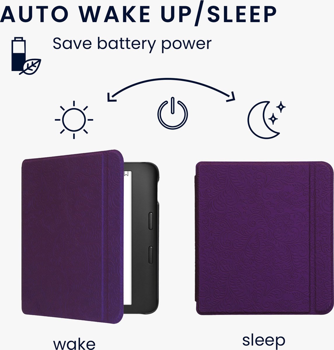 Étui kwMobile compatible avec la Libra 2 de Kobo - Étui folio en cuir de  polyuréthane pour liseuse de style livre - Violet