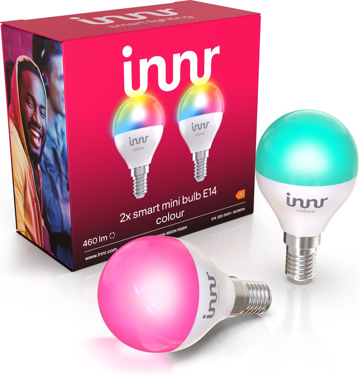 Innr smart E14 LED lamp - geschikt voor Philips Hue - Zigbee mini bulb - wit en gekleurd licht - slimme lamp - dimbaar - 465 lumen - 2 pack