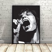Canvas Schilderij * Mick Jagger Rolling Stones Art * - Modern Grafisch - zwart-wit - 50 x 75 cm