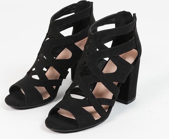 Sacha - Dames - Zwarte opengewerkte sandalen met hak - Maat 41 | bol