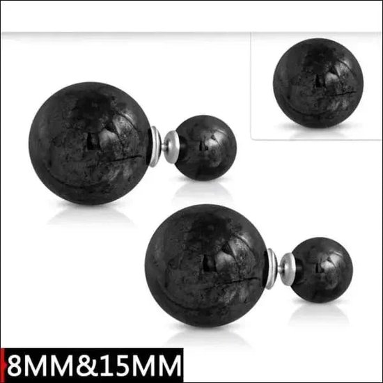 Aramat jewels ® - Dubbele parel oorstekers zwartgrijs zilverkleurig metaal 8mm 15mm