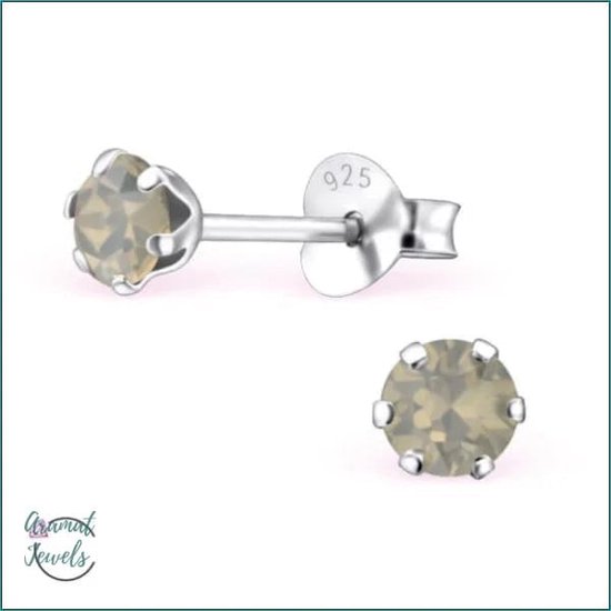 Aramat jewels ® - Kinder oorbellen rond swarovski elements kristal 925 zilver opaal grijs 4mm