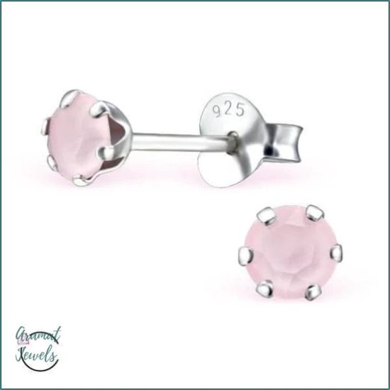 Aramat jewels ® - Kinder oorbellen rond swarovski elements kristal 925 zilver poeder roze 4mm