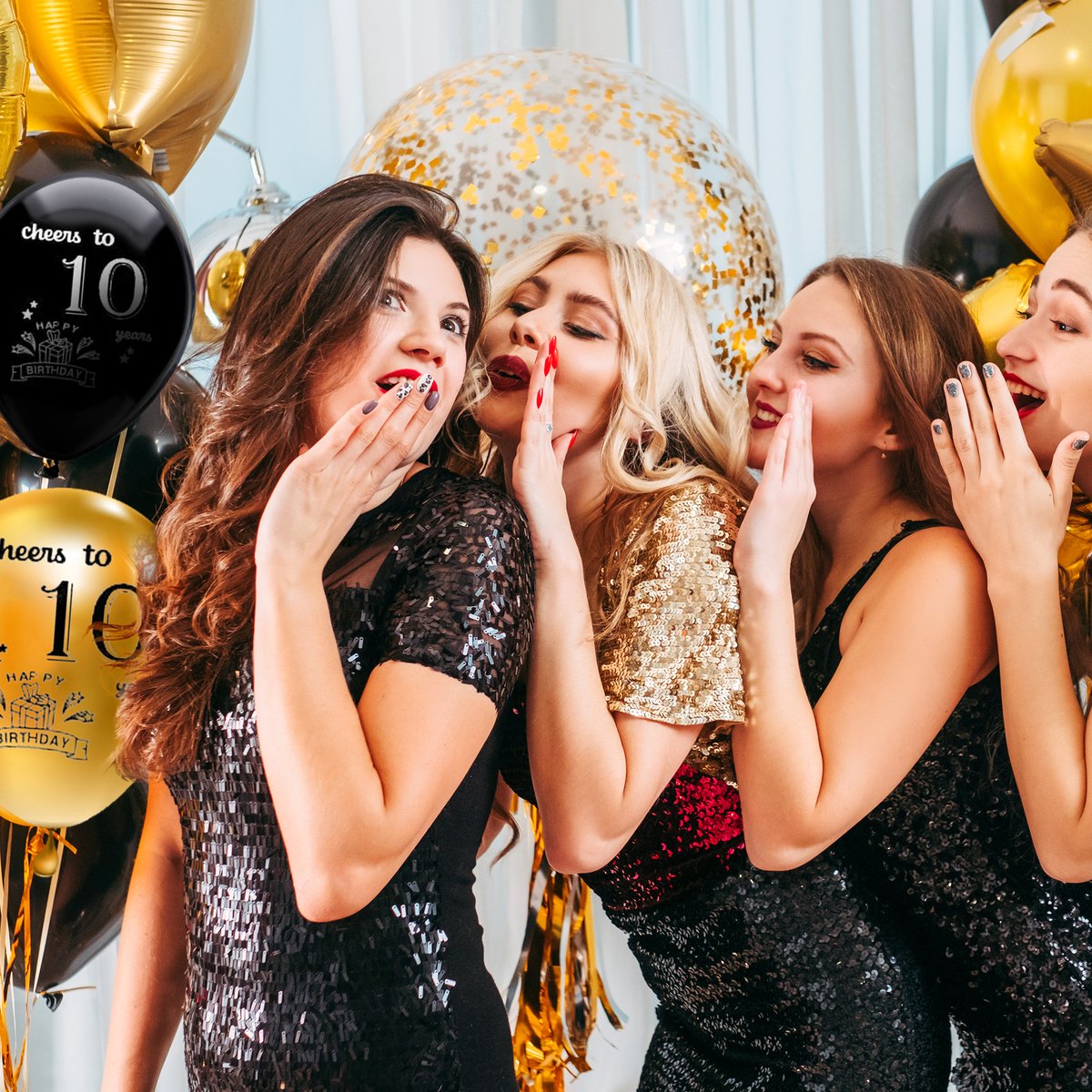 Celejoy® Pack de fête d'anniversaire 92 pièces Zwart et or pour 10 ans -  Ballons