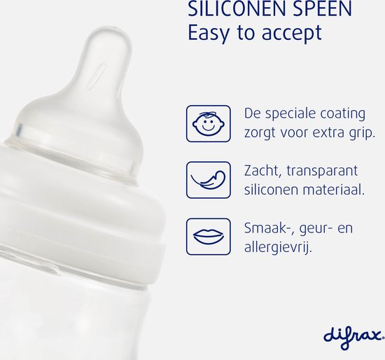 Difrax Babyfles Natural Glas - 310 ml - Wit - 1 Stuk - S-fles - Anti Koliek — afbeelding 5
