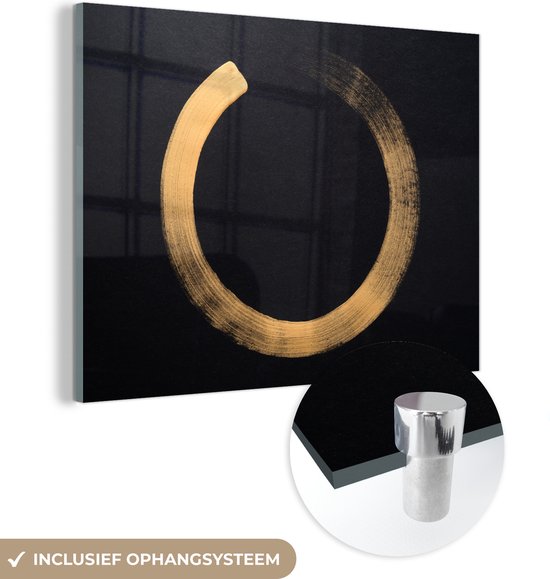 MuchoWow® Peinture sur verre 80x60 cm - Peinture sur verre acrylique - Cercle doré sur fond sombre - Photo sur verre - Peintures